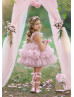 Pearl Beaded Pink Tulle Tiered Flower Girl Dress